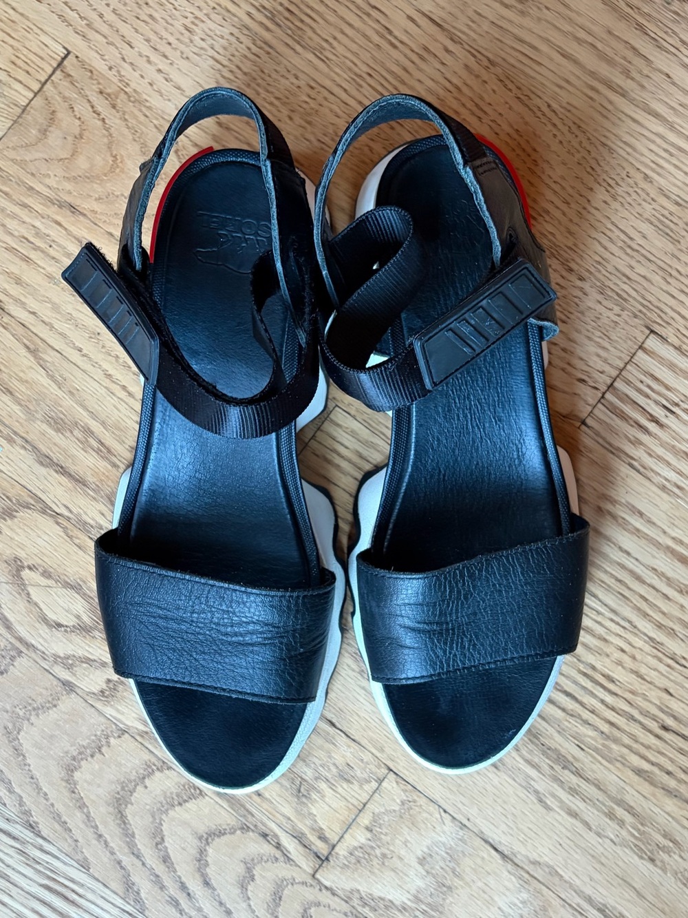 Sorel Kinetic Black and White Platform Sandals - Picture 8 of 11